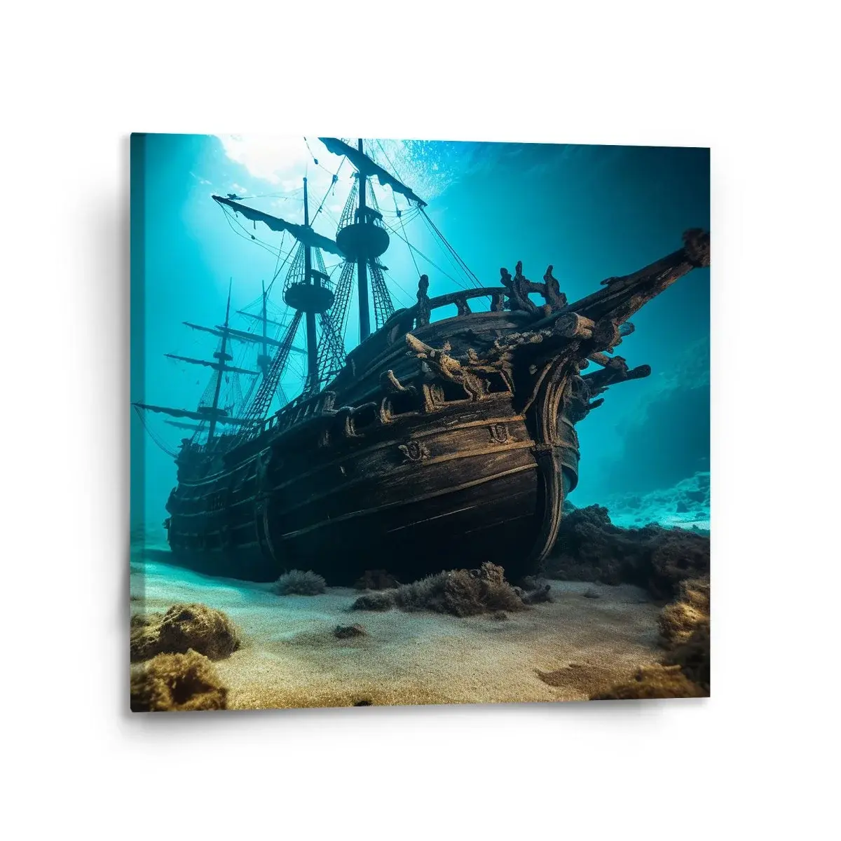 Obraz Vrak dřevěné lodi na dně moře - 110x110 cm