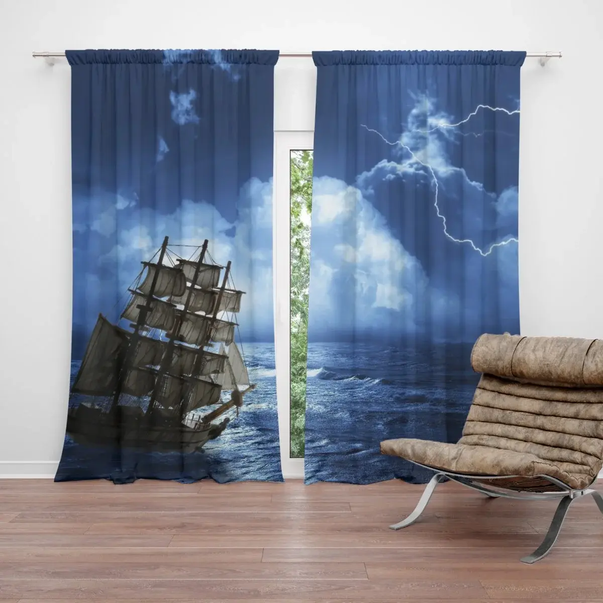 Závěs Loď v bouřce: 2ks 140x250cm