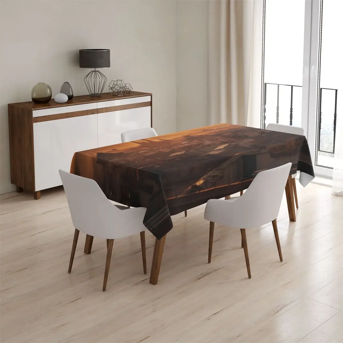 Ubrus Barcelona Night Skyline - 130x130 cm