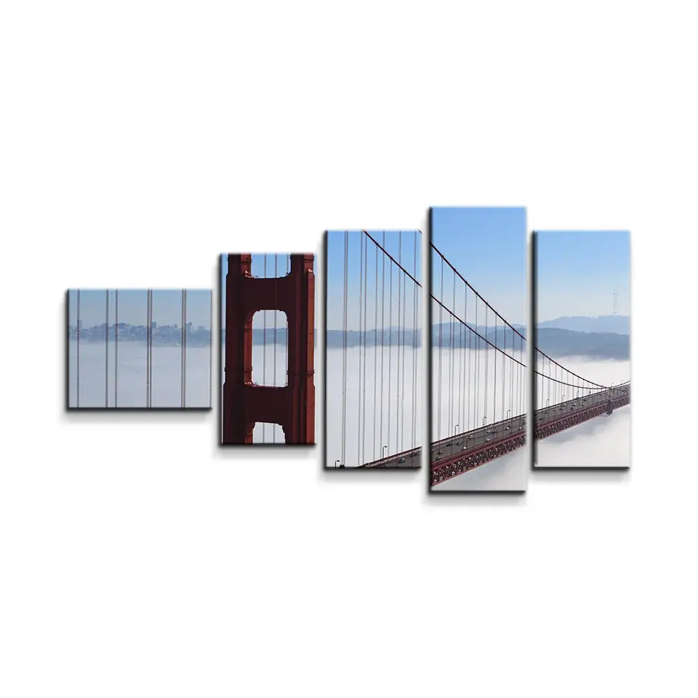 Obraz - 5-dílný Golden Gate v mlze - 100x60 cm