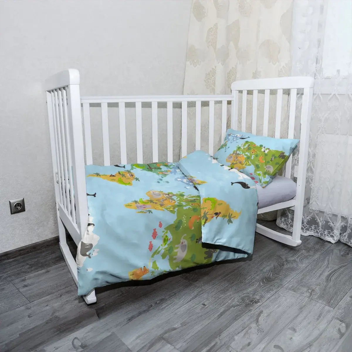 Mikroplyšové dětské povlečení do postýlky Zvířecí mapa světa