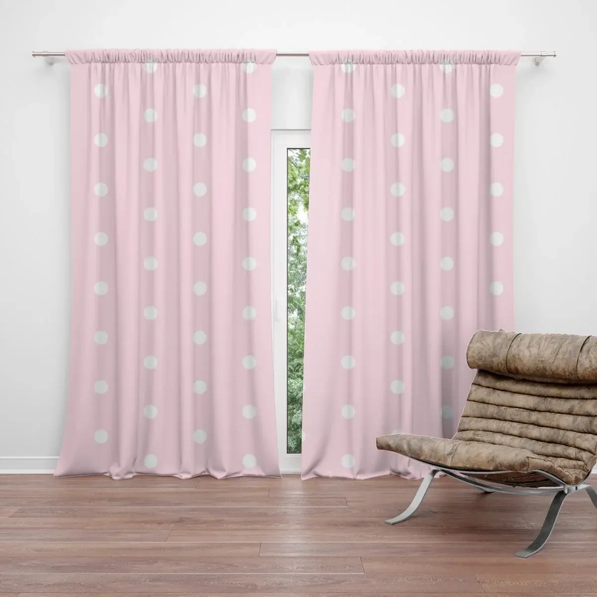 Závěs Bílé puntíky na růžové: 2ks 140x250cm