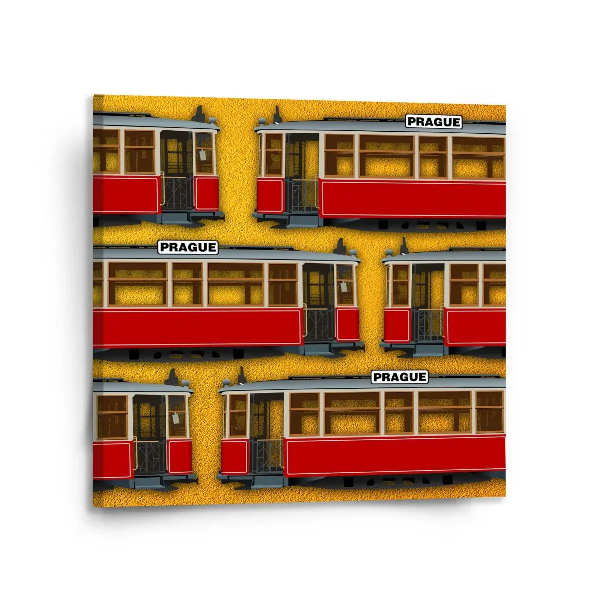 Obraz Pražské historické tramvaje Žlutý Pattern - 110x110 cm