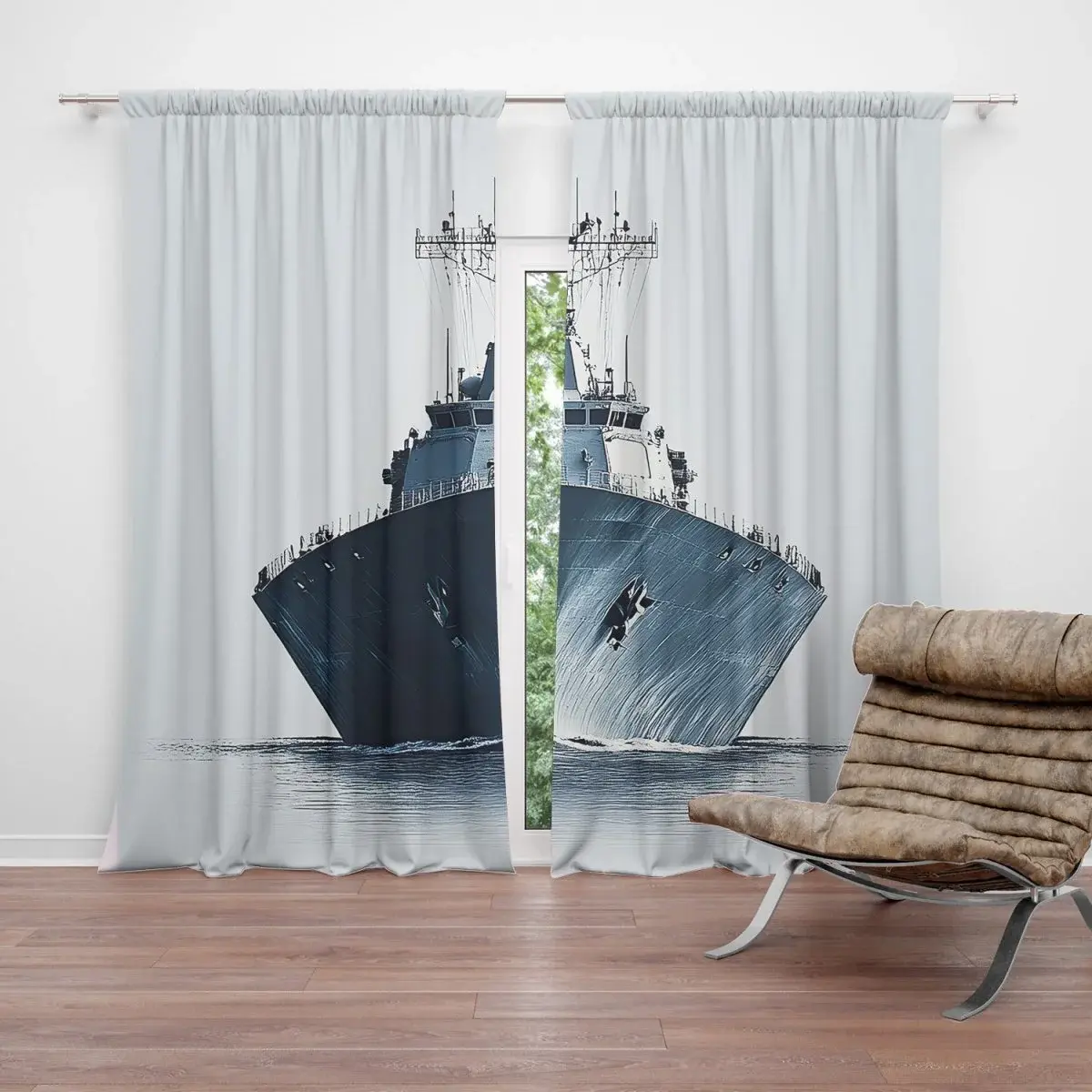 Závěs Válečná loď na klidném moři: 2ks 140x250cm