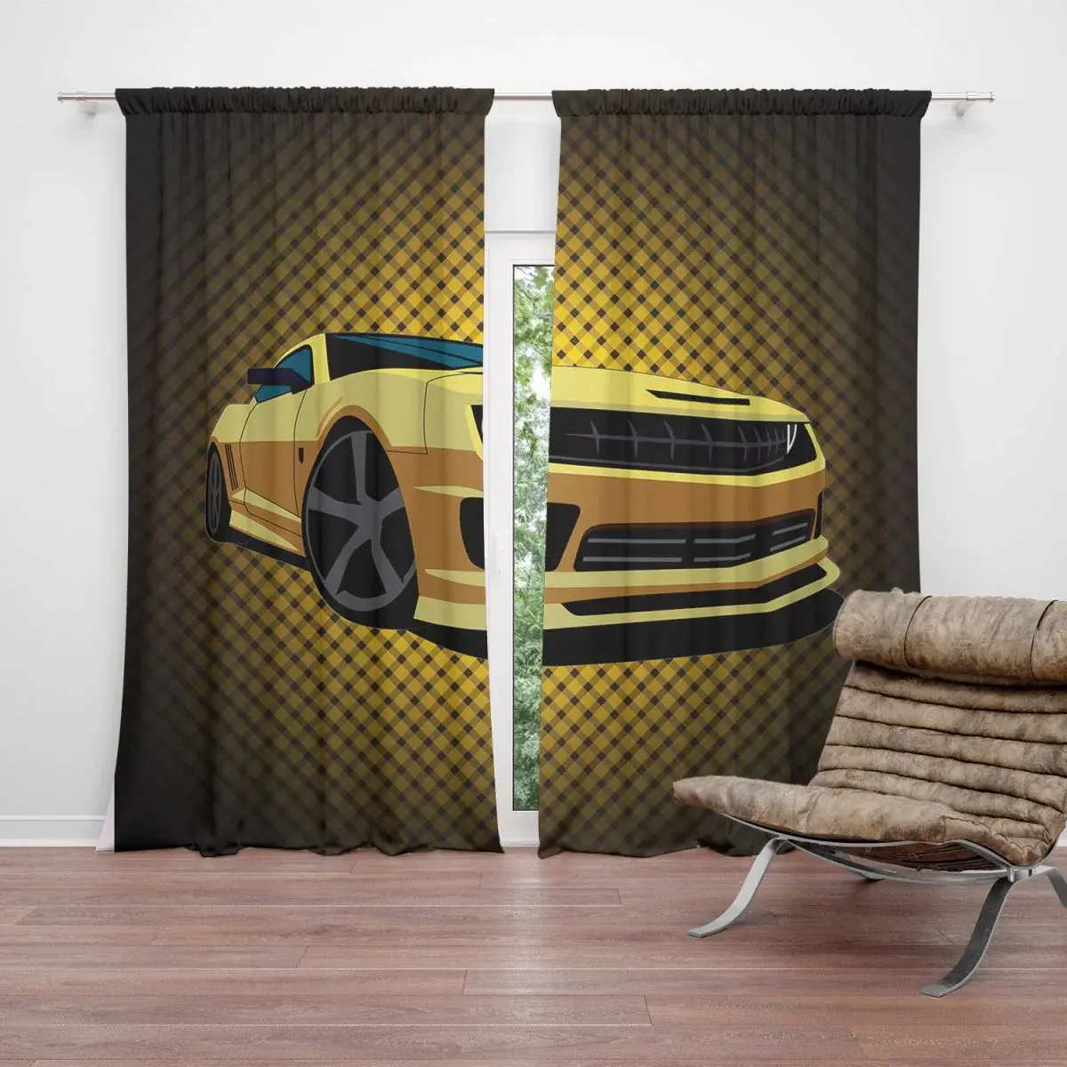 Závěs Chevrolet Camaro Žlutá mřížka: 2ks 140x250cm
