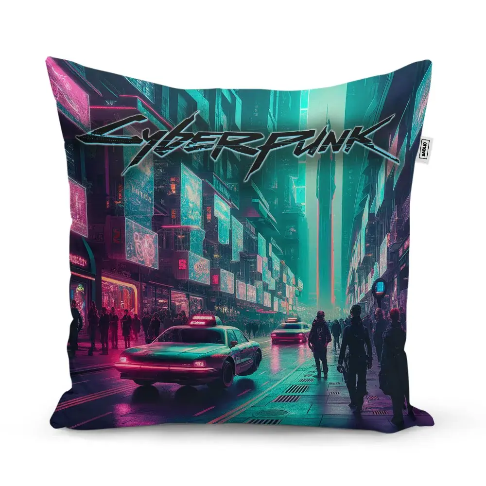 Polštář Cyberpunk 2077 Město - 40x40 cm