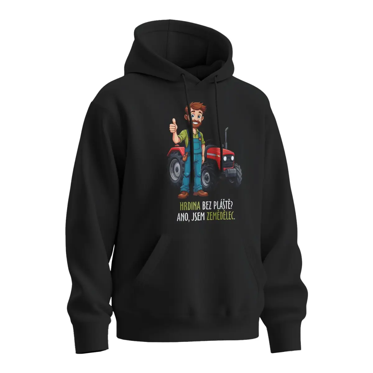 Mikina s potiskem Hrdina bez pláště? Ano, jsem zemědělec - černá