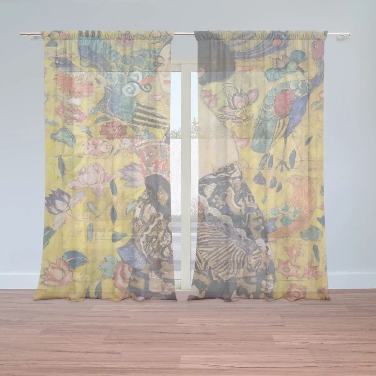 Záclony Dáma s vějířem - Gustav Klimt: 2ks 150x250cm