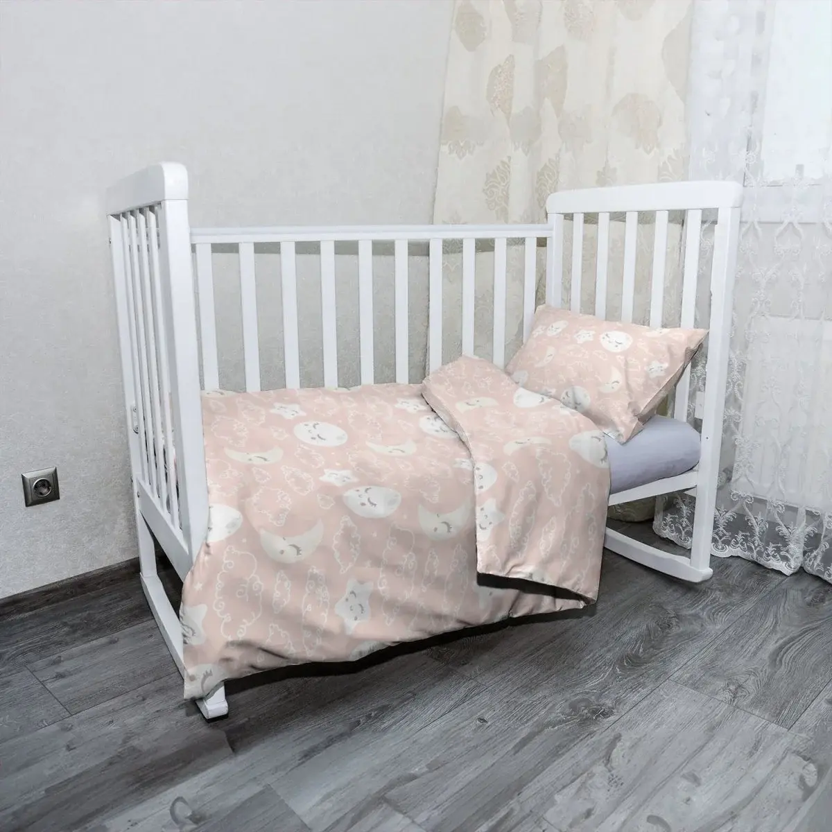 Mikroplyšové dětské povlečení do postýlky Mráčky a měsíc