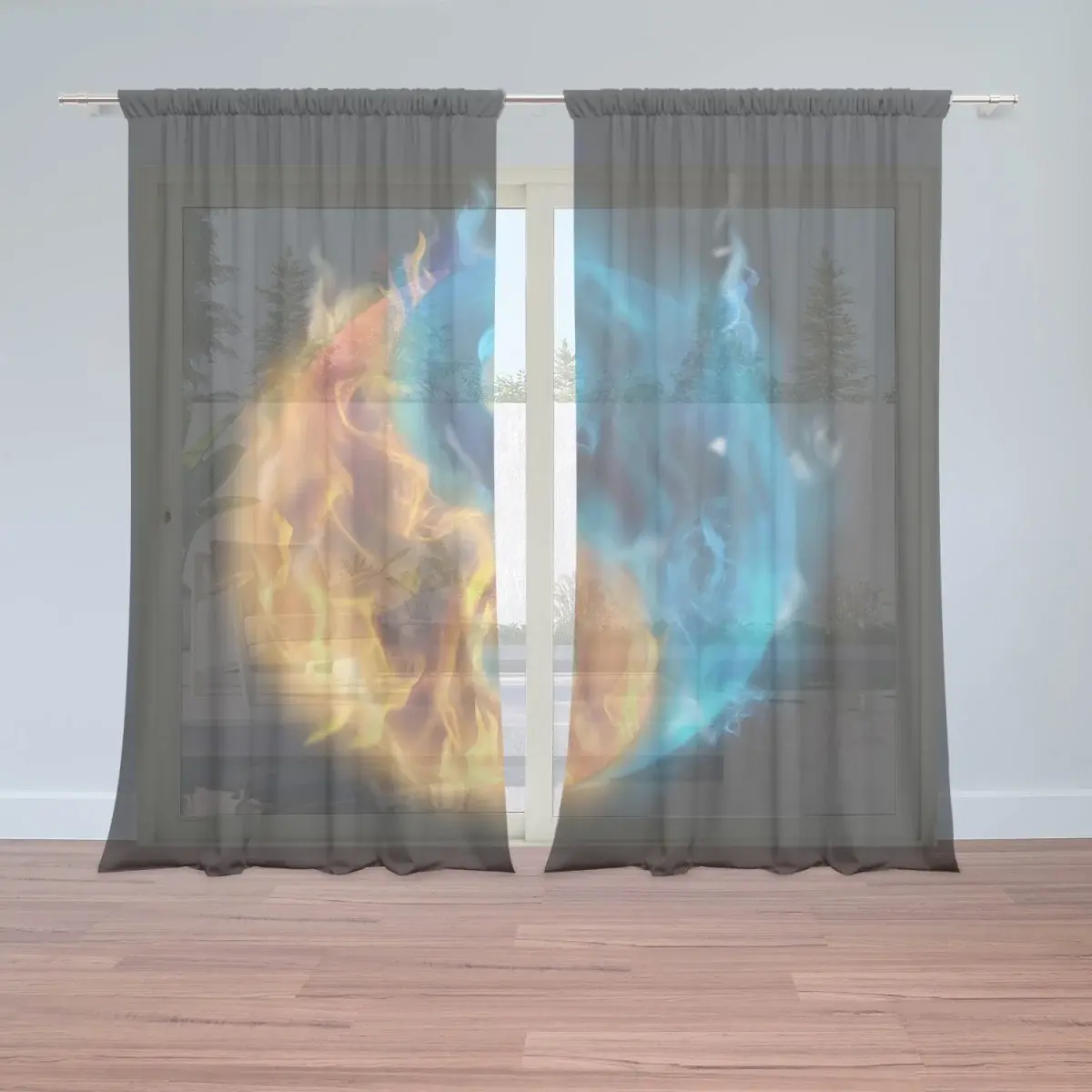 Záclony Ohnivé jin a jang: 2ks 150x250cm