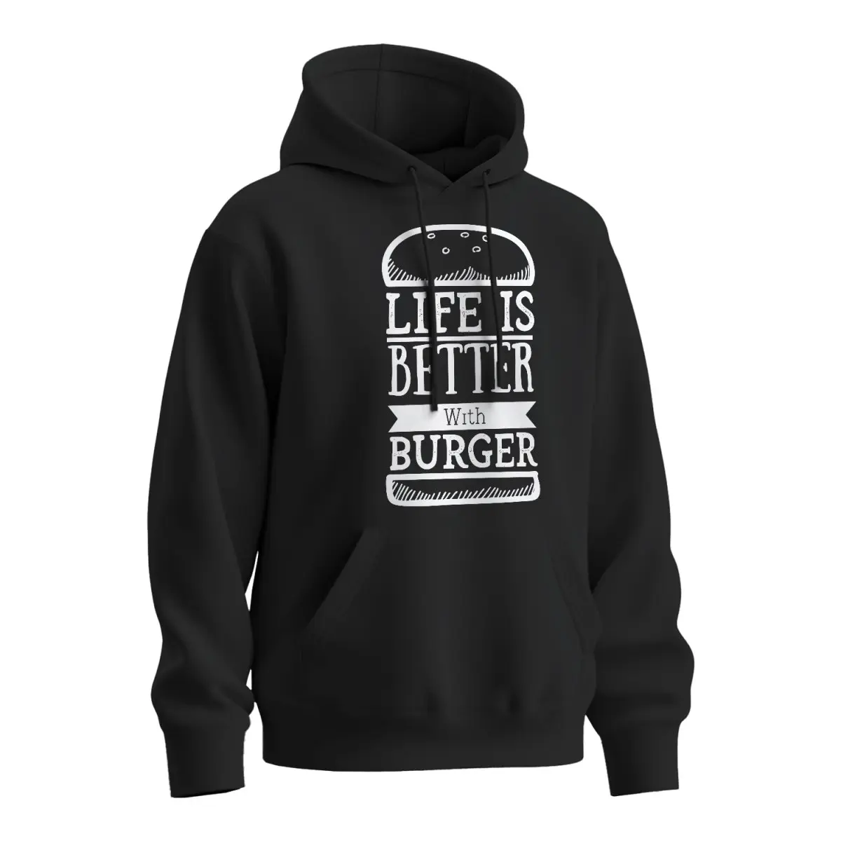 Mikina s potiskem Life is better with burger - černá 5XL