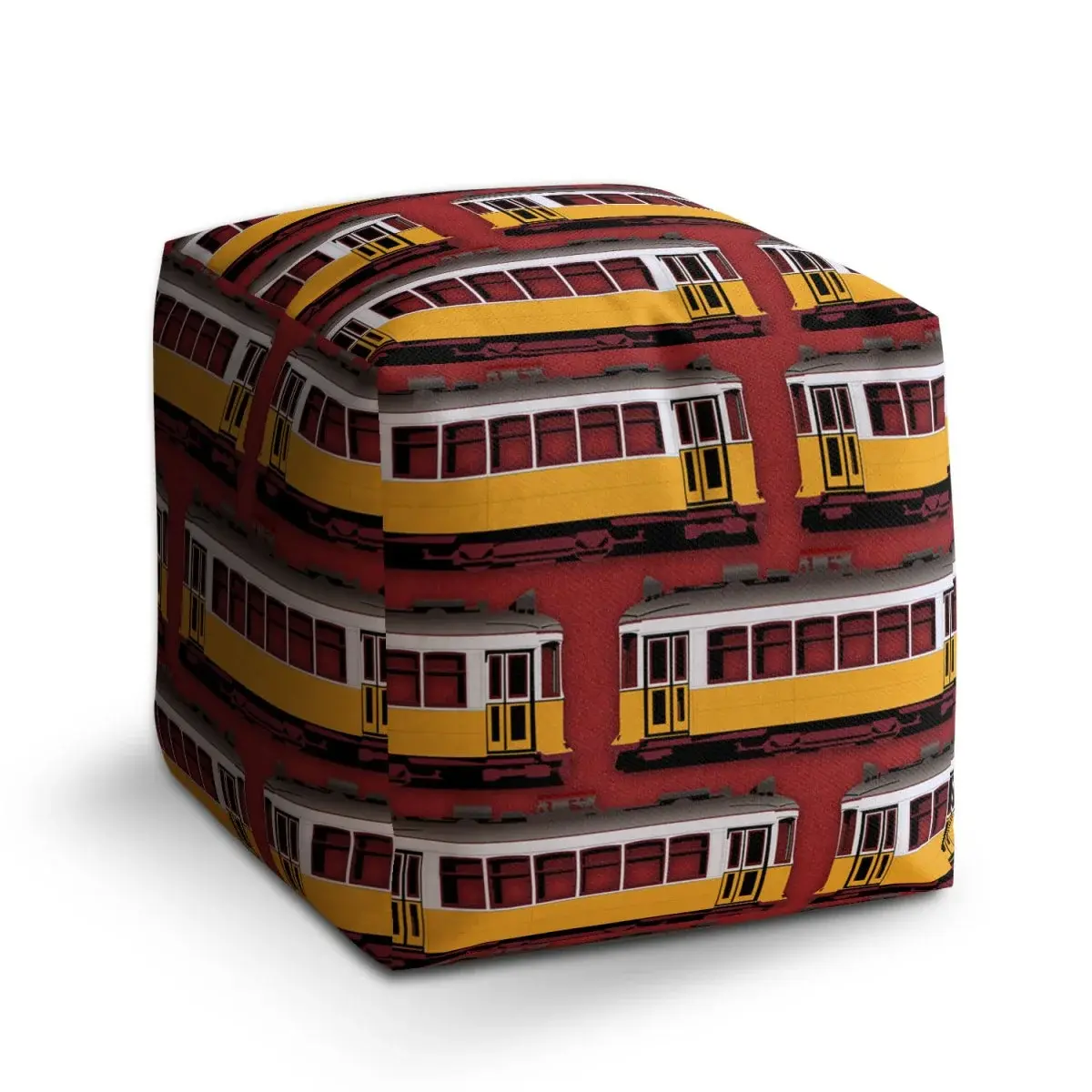 Taburet Cube Lisabonské historické tramvaje Červený Pattern - 50x50x50 cm