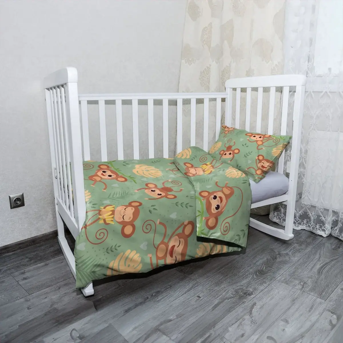 Mikroplyšové dětské povlečení do postýlky Roztomilé opičky - 120x90 / 40x60