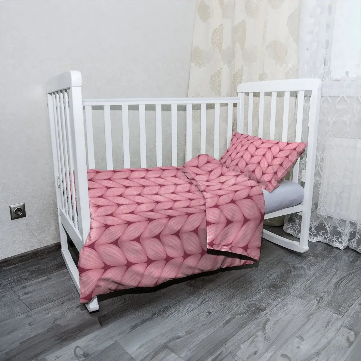 Mikroplyšové dětské povlečení do postýlky Růžové pletení z vlny - 100x135 / 40x60