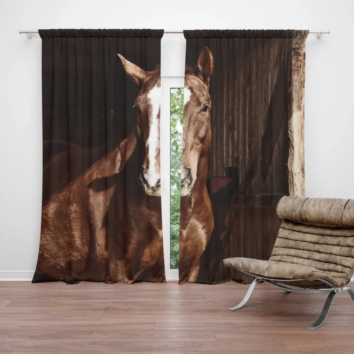 Závěs Kůň ve stáji: 2ks 140x250cm