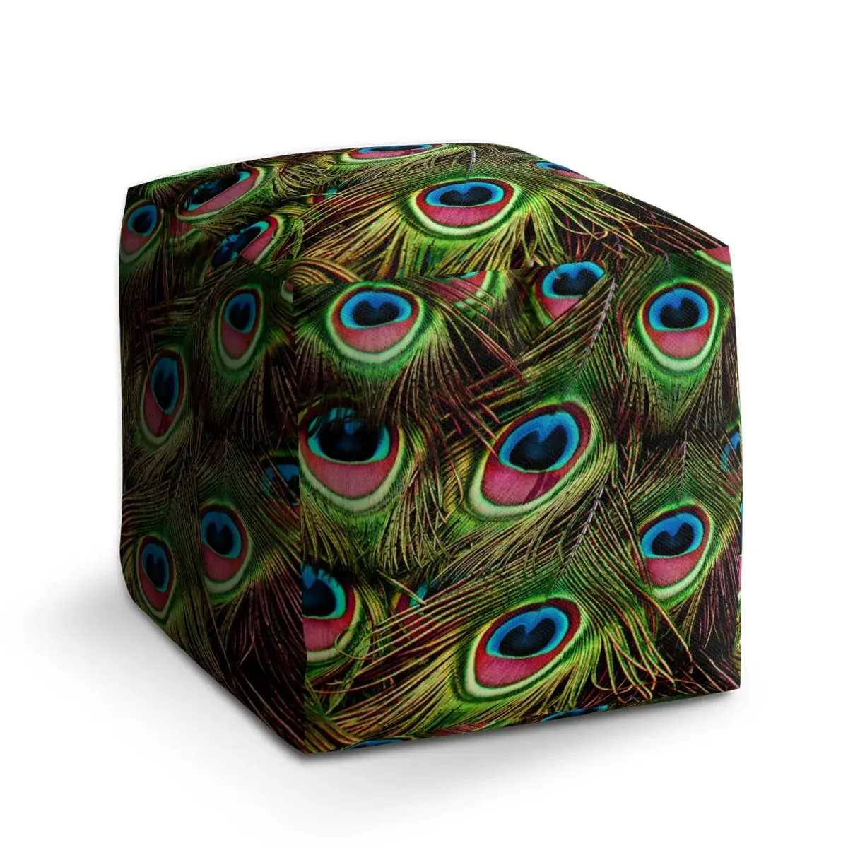 Taburet Cube Paví peří - 40x40x40 cm