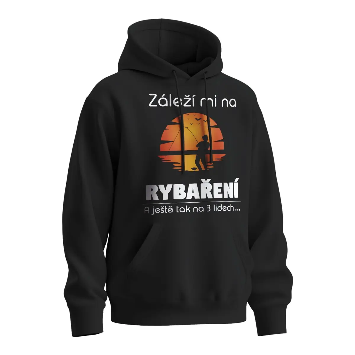 Mikina pro rybáře s potiskem:Záleží mi na rybaření - černá