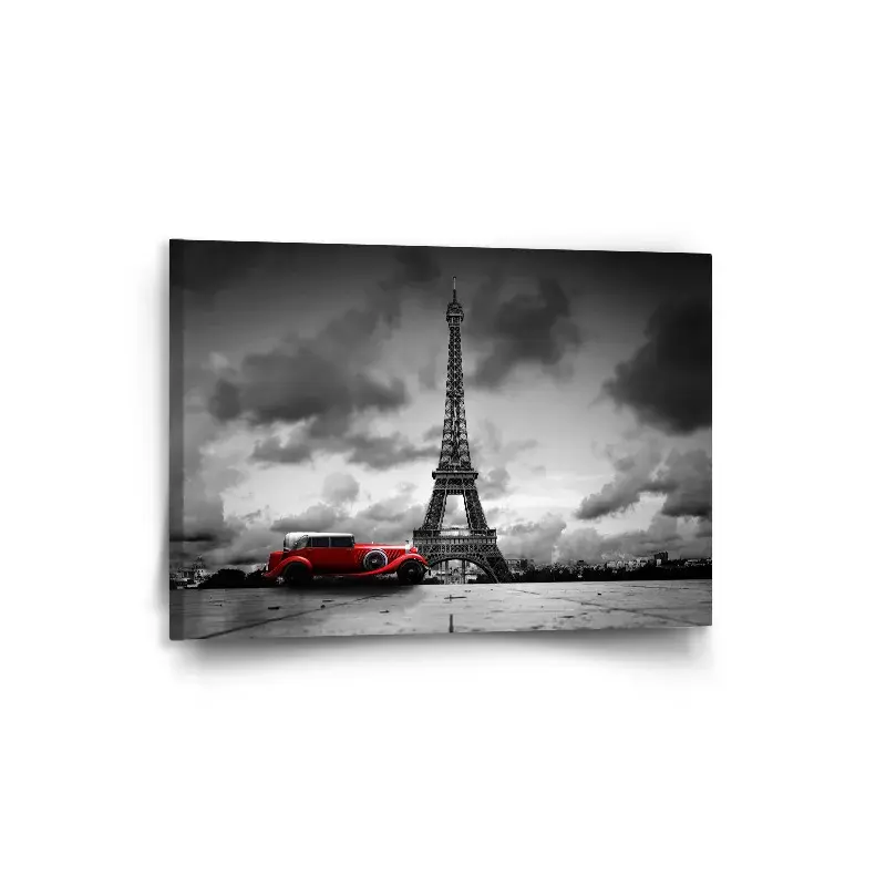 Obraz Eiffelova věž a červené auto - 90x60 cm