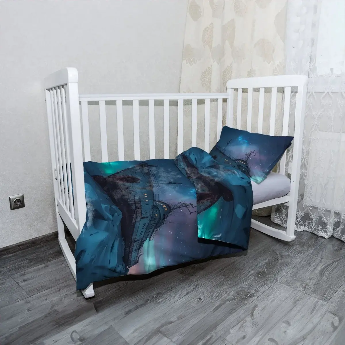 Mikroplyšové dětské povlečení do postýlky Vrak lodi při polární záři - 100x135 / 40x60