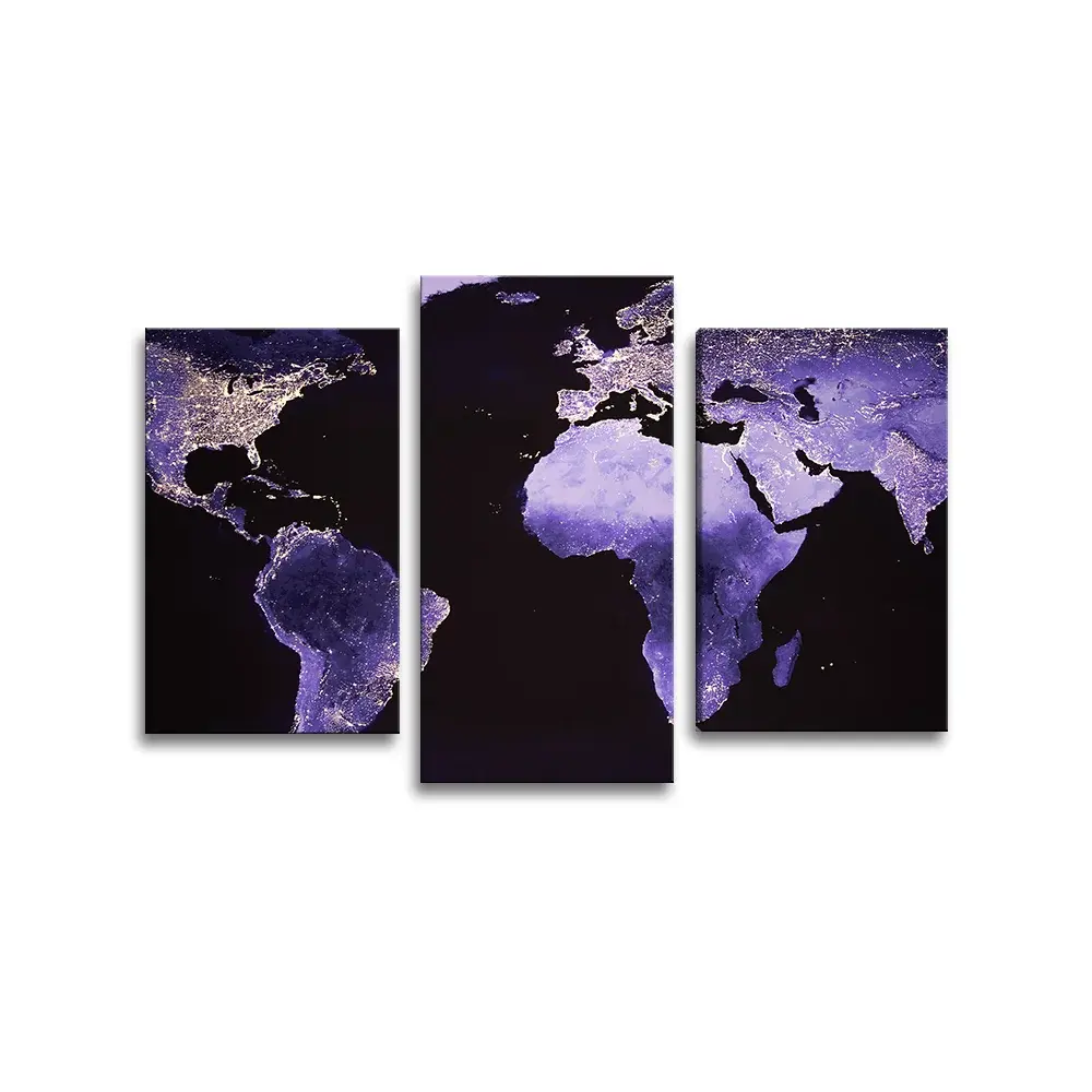 Obraz - 3-dílný Světelná mapa světa - 75x50 cm