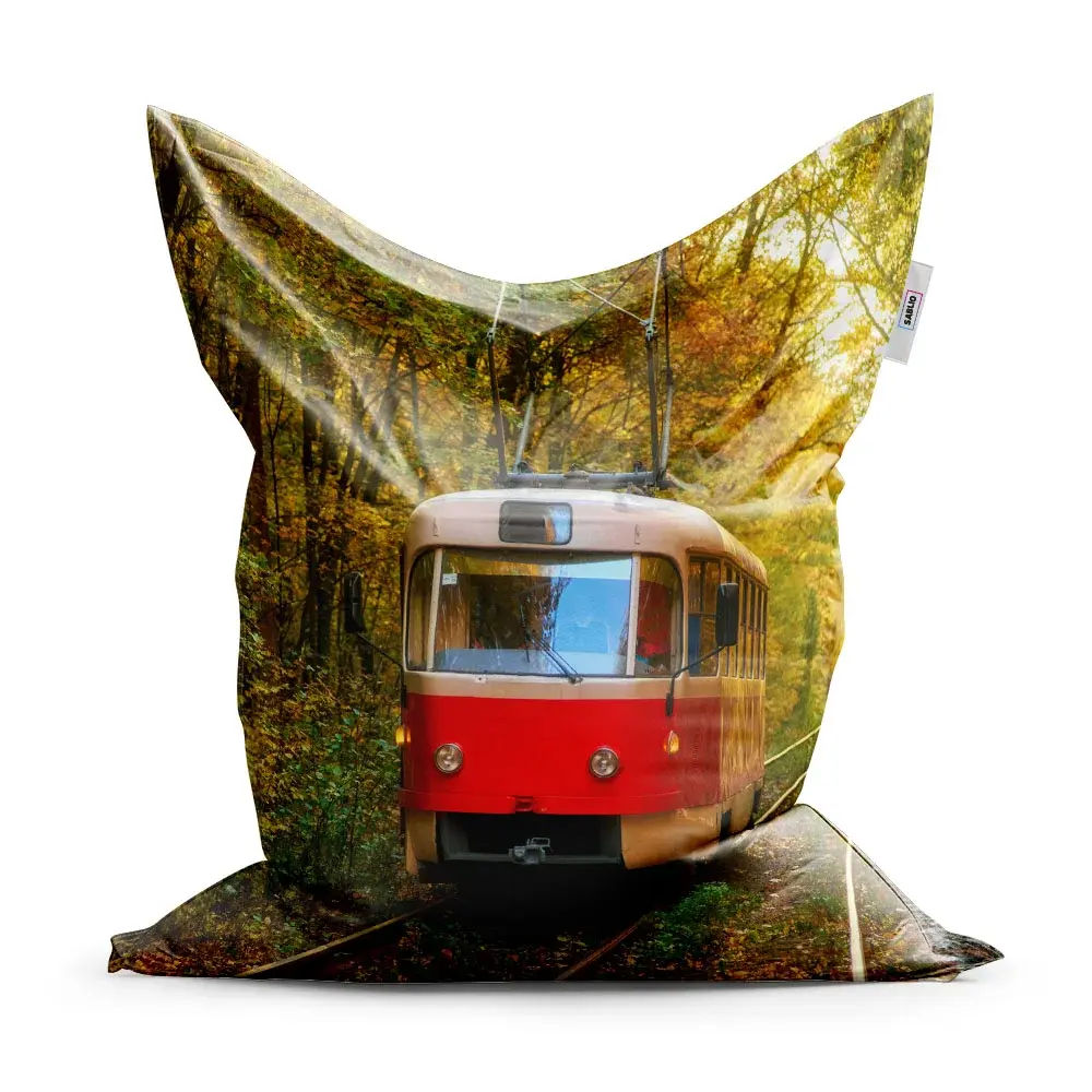 Sedací vak Červená tramvaj v lese - 200x140 cm