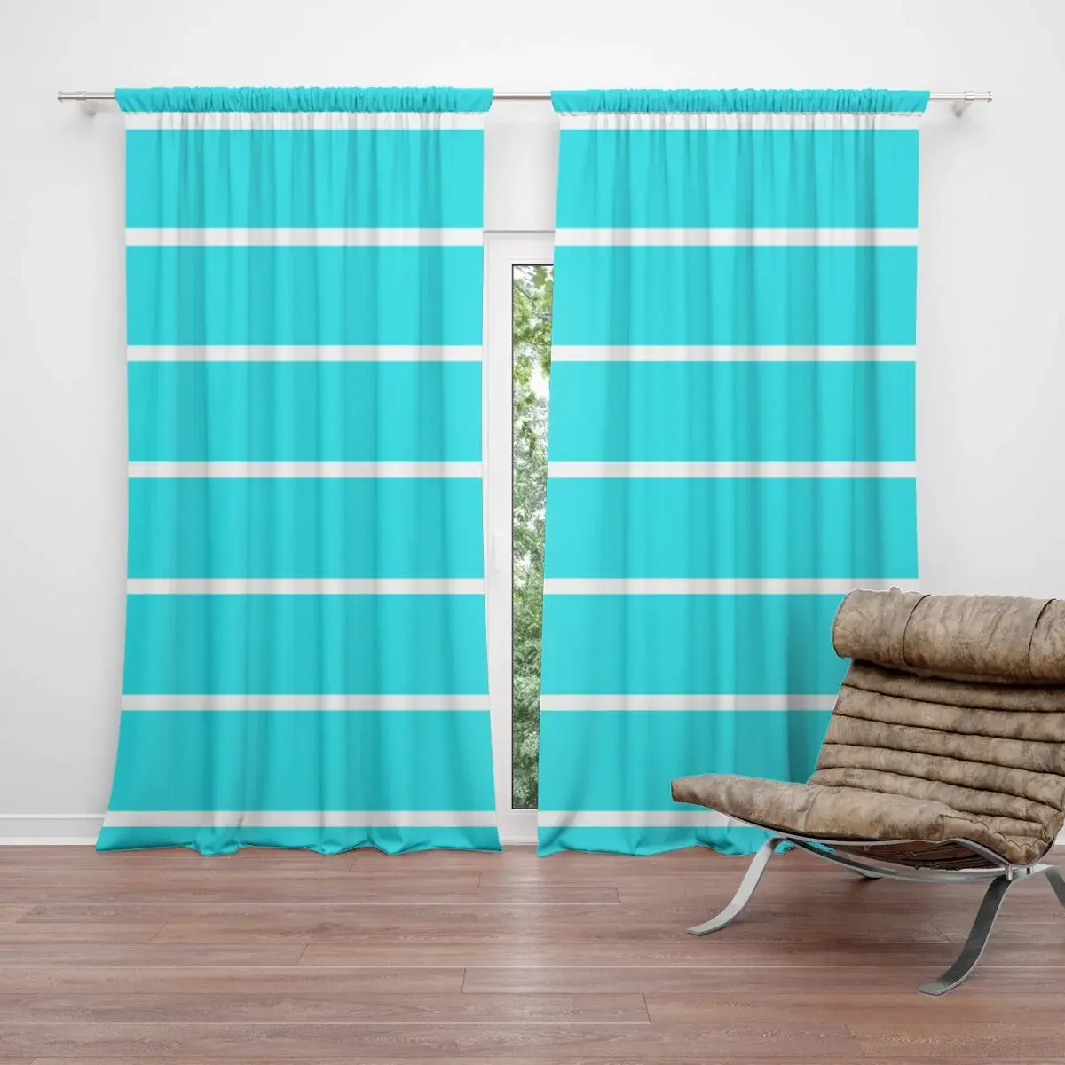 Závěs Bílé pruhy na modré: 2ks 140x250cm