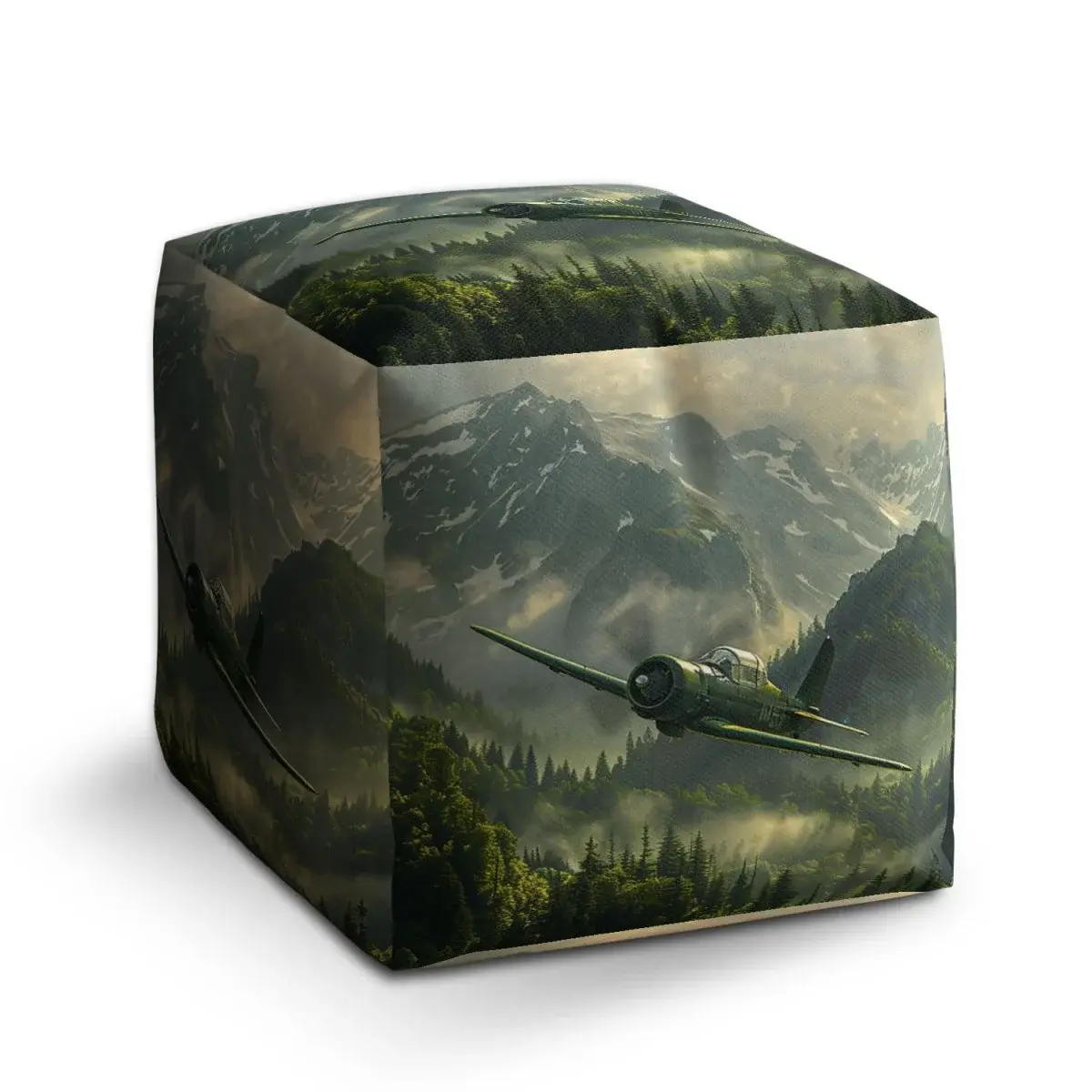 Taburet Cube Bojové letadlo v horách - 50x50x50 cm