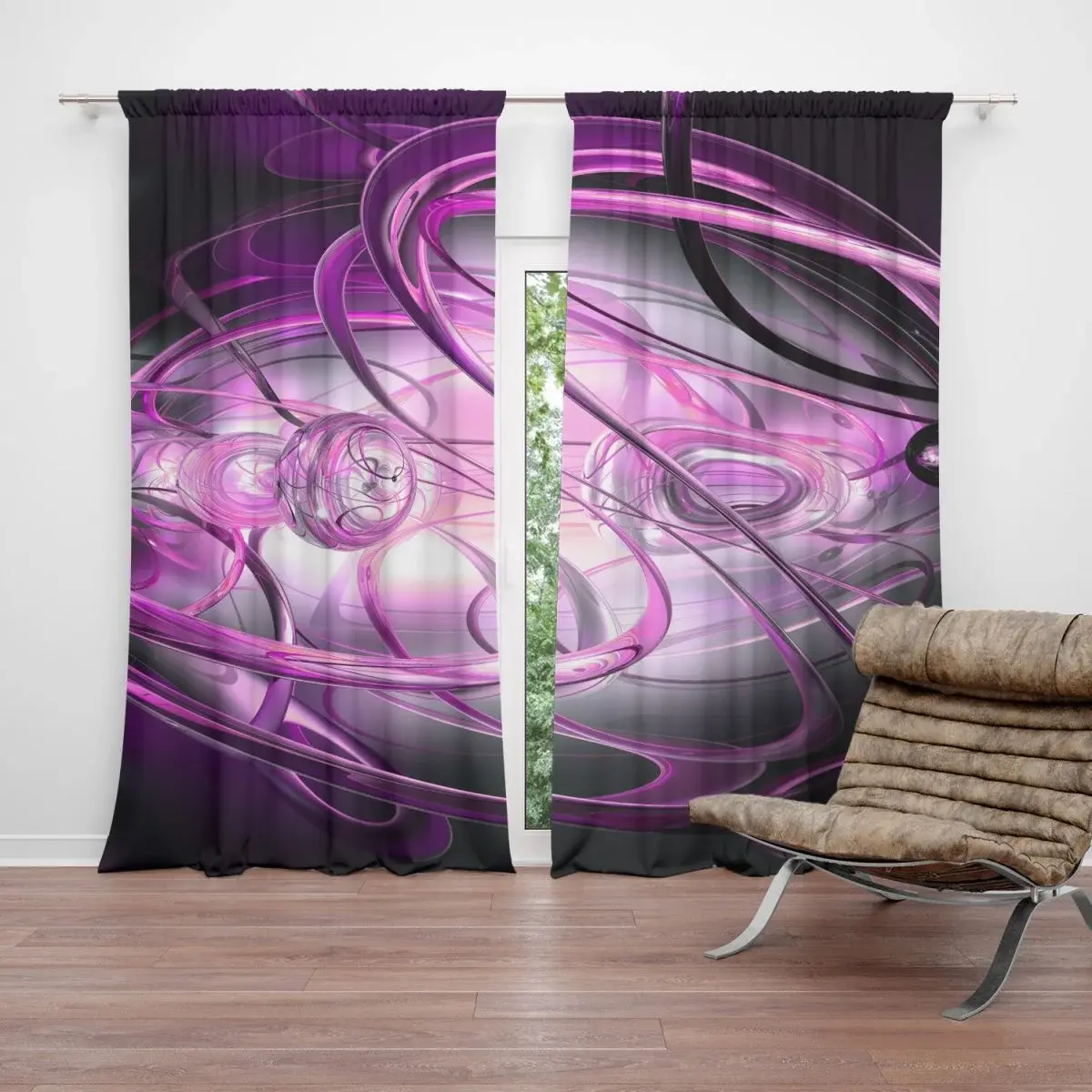 Závěs Fialová abstrakce: 2ks 140x250cm