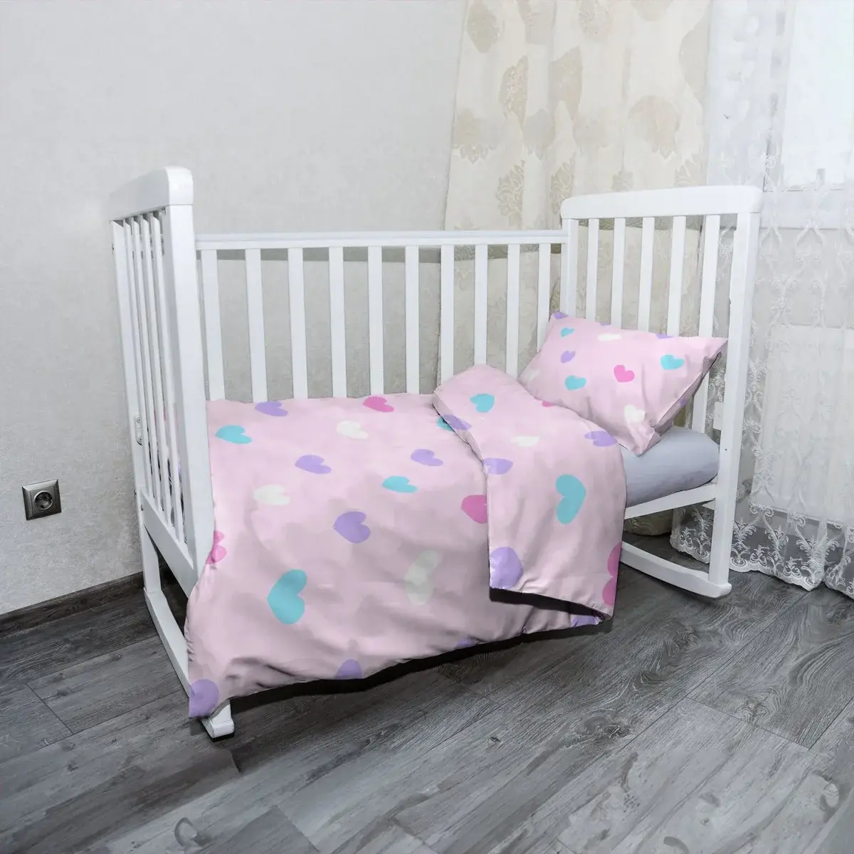 Mikroplyšové dětské povlečení do postýlky Srdce vedle srdce