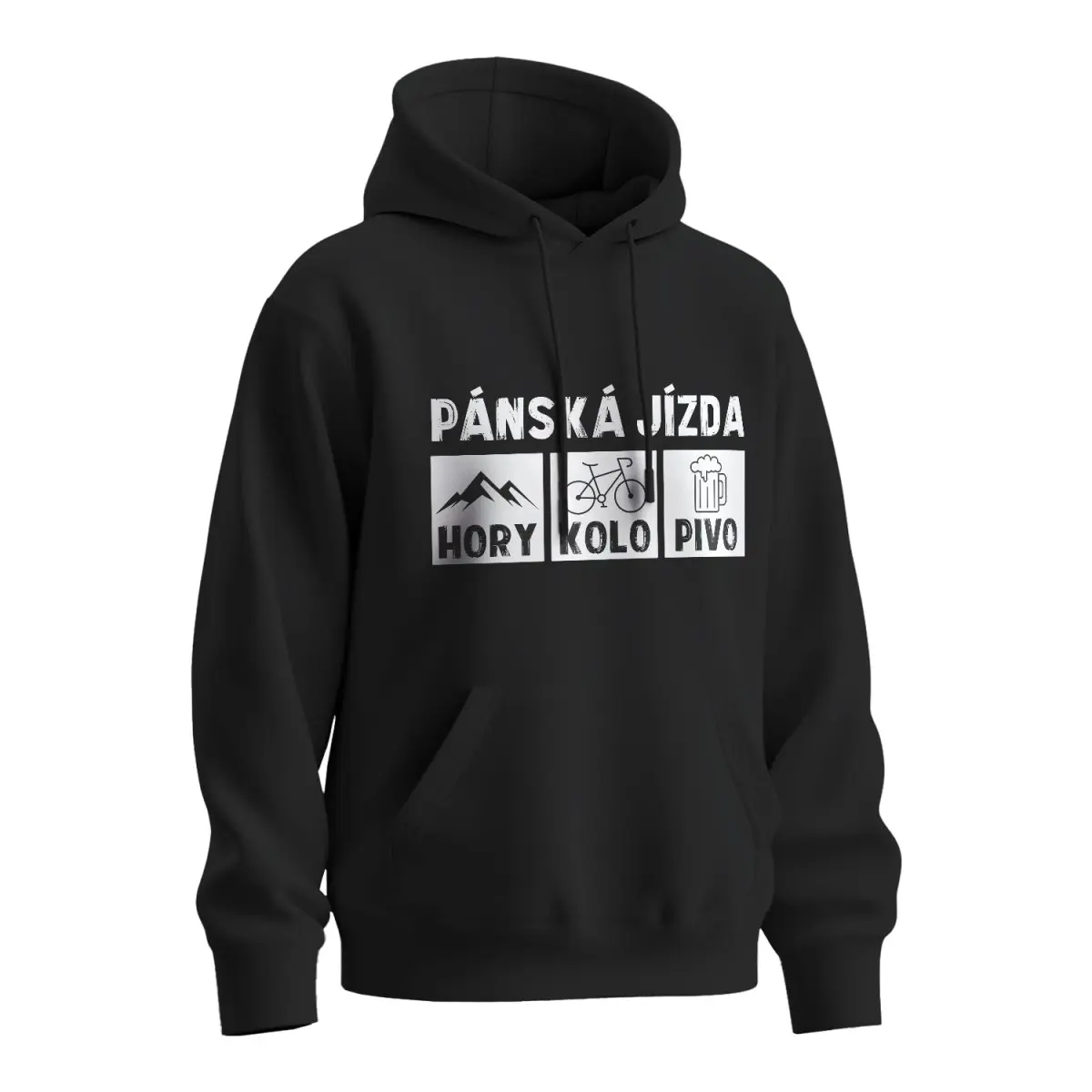 Mikina s potiskem Pánská jízda - hory, kolo, pivo - černá 5XL