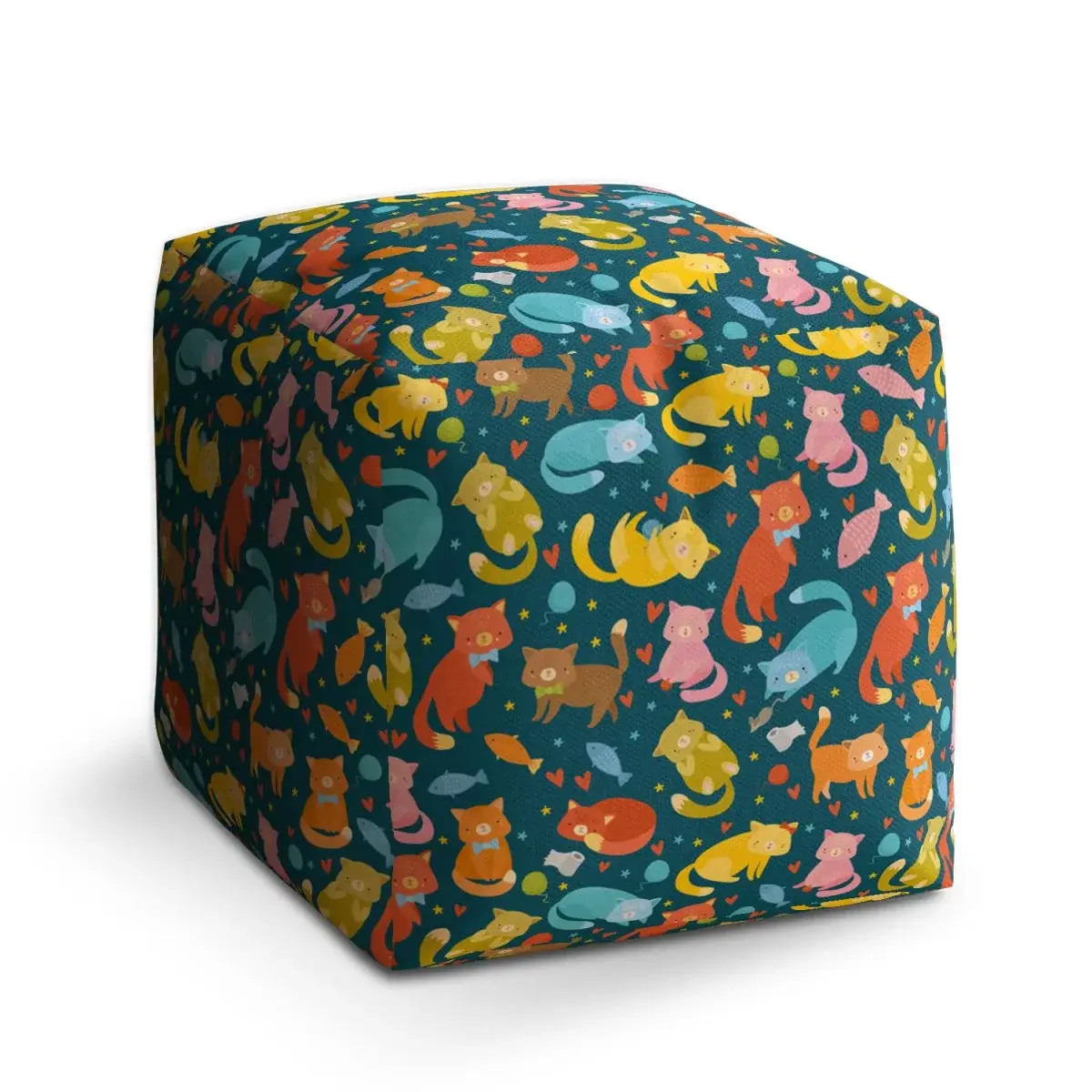 Taburet Cube Kočky s rybkami - 50x50x50 cm