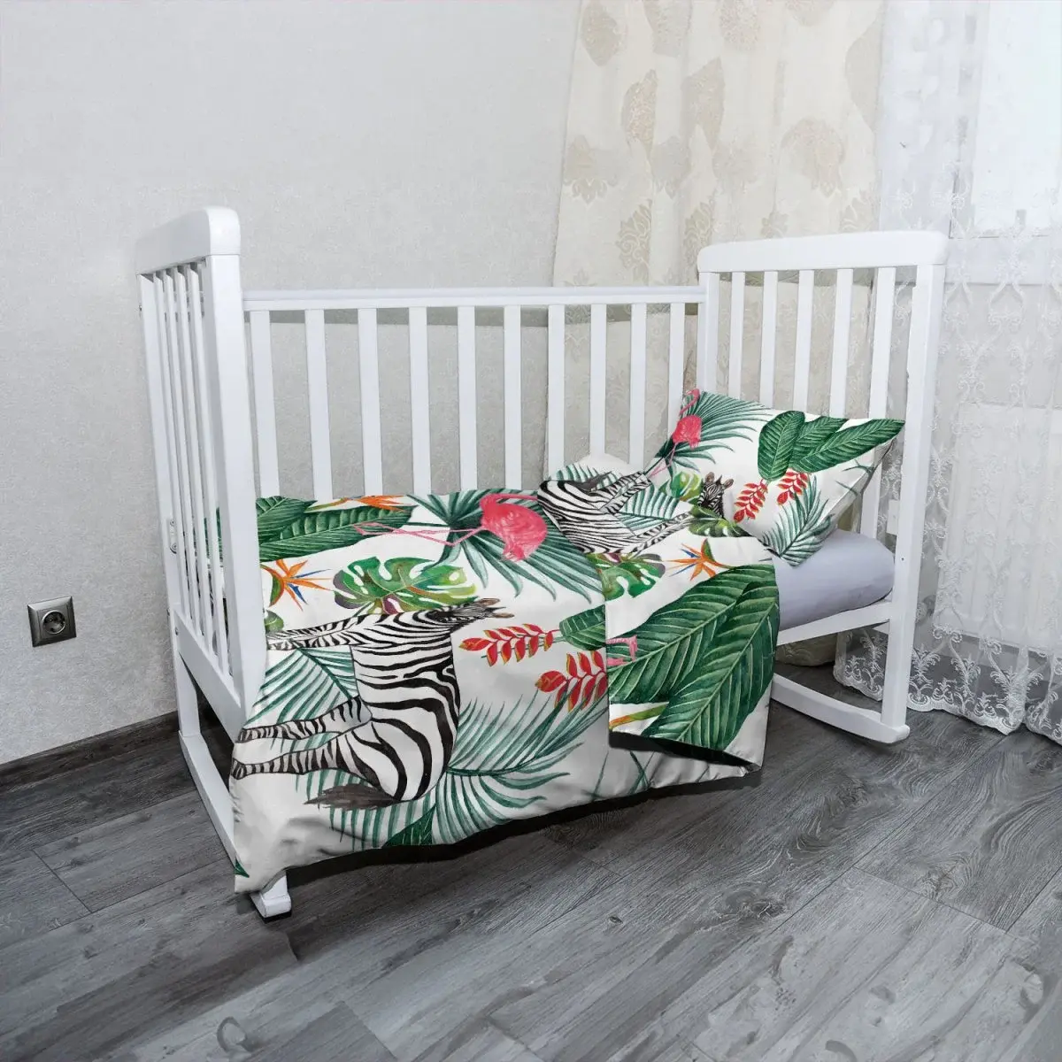 Mikroplyšové dětské povlečení do postýlky Zebra a plameňák - 120x90 / 40x60