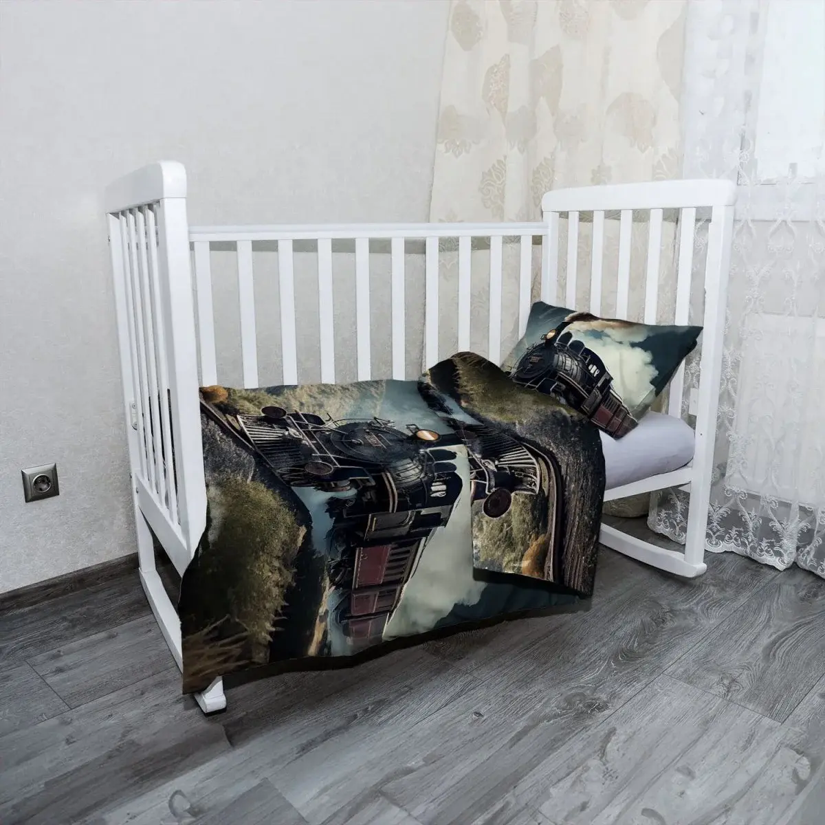 Mikroplyšové dětské povlečení do postýlky Parní lokomotiva v horách - 120x90 / 40x60