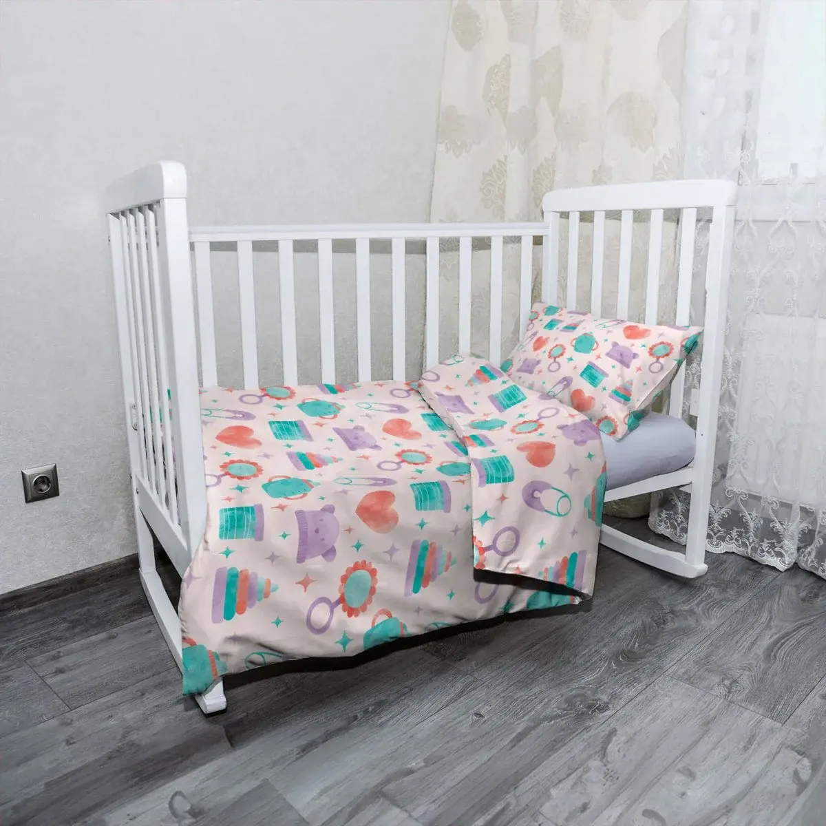 Mikroplyšové dětské povlečení do postýlky Chrastítko a čepičky - 120x90 / 40x60