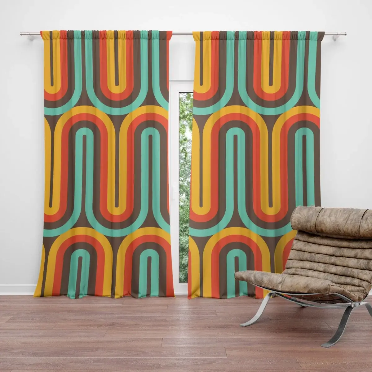 Závěs Retro vlny: 2ks 140x250cm