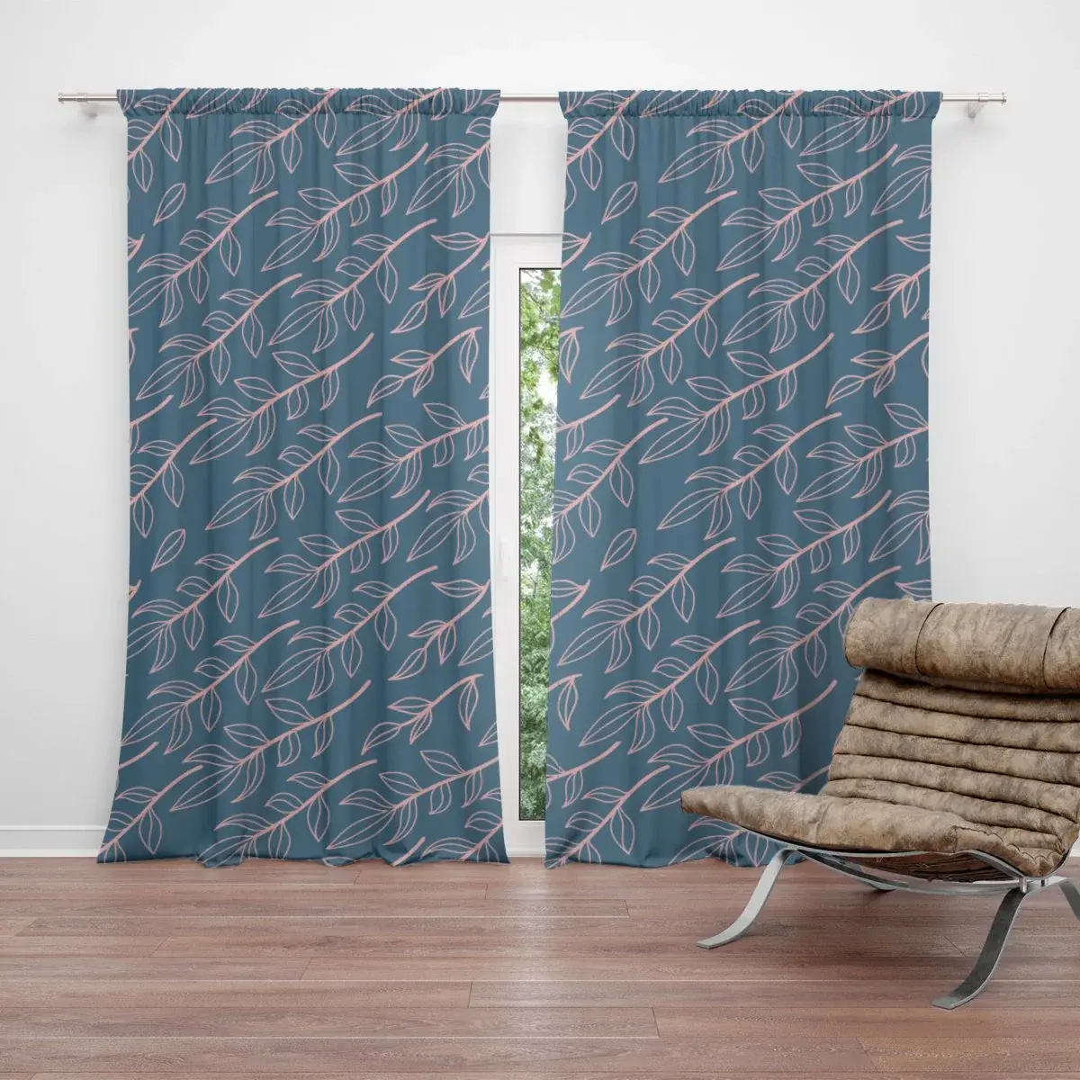 Závěs Růžové malované lístky: 2ks 140x250cm