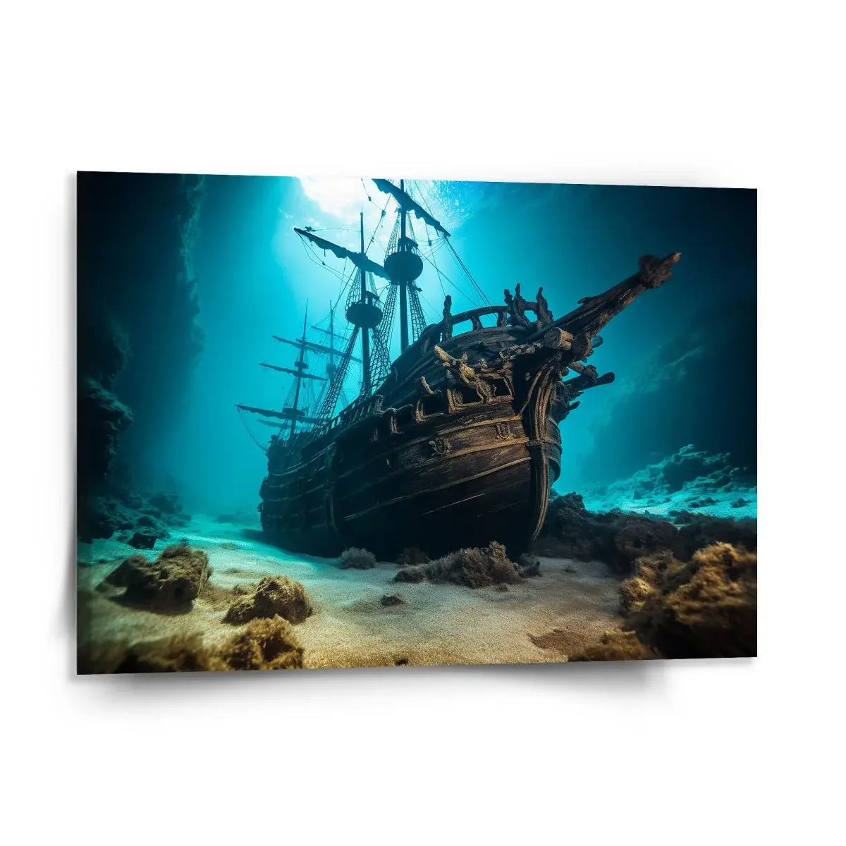 Obraz Vrak dřevěné lodi na dně moře - 150x110 cm