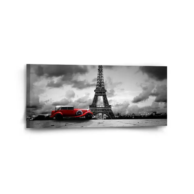 Obraz Eiffelova věž a červené auto - 110x50 cm