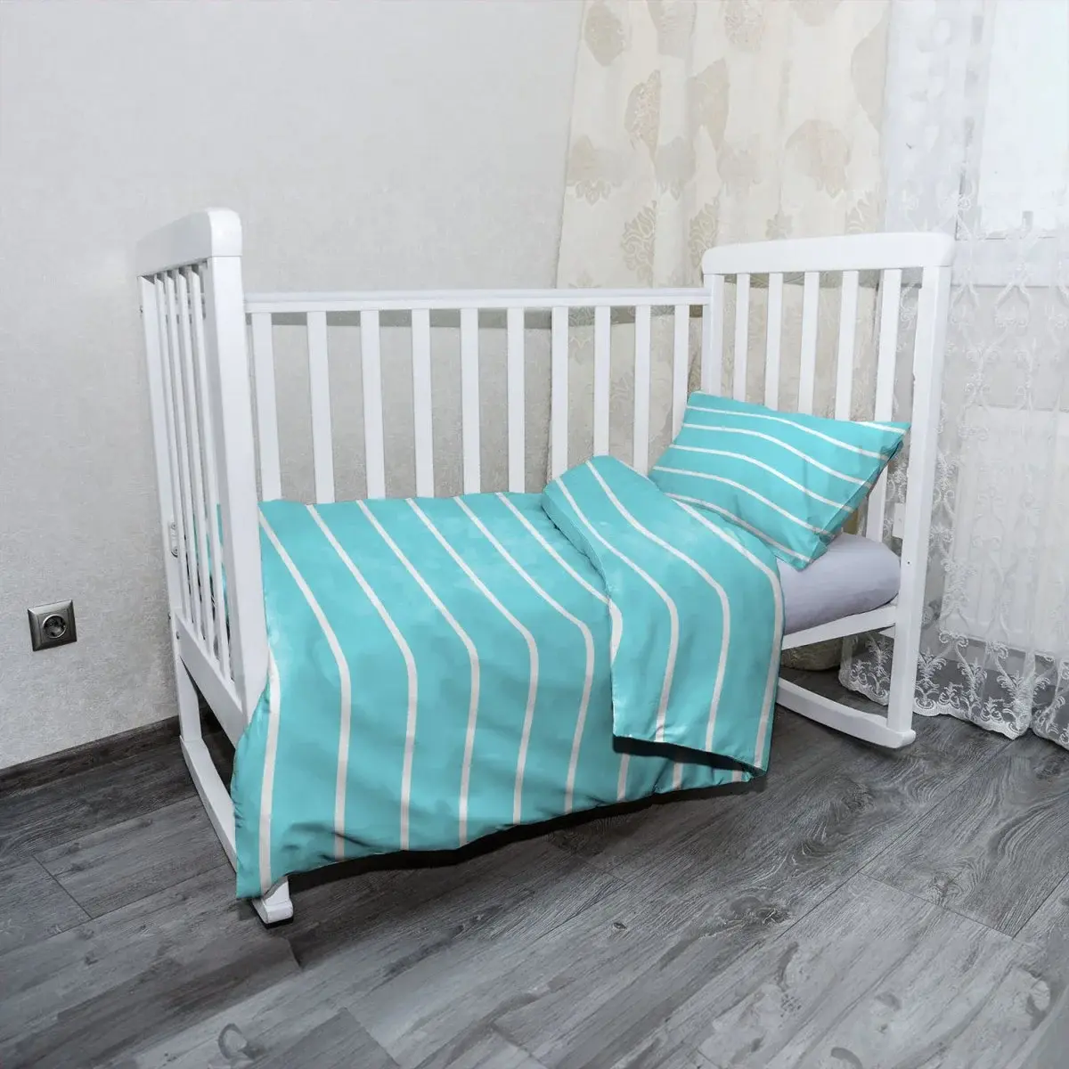 Mikroplyšové dětské povlečení do postýlky Bílé pruhy na modré - 130x90 / 40x60