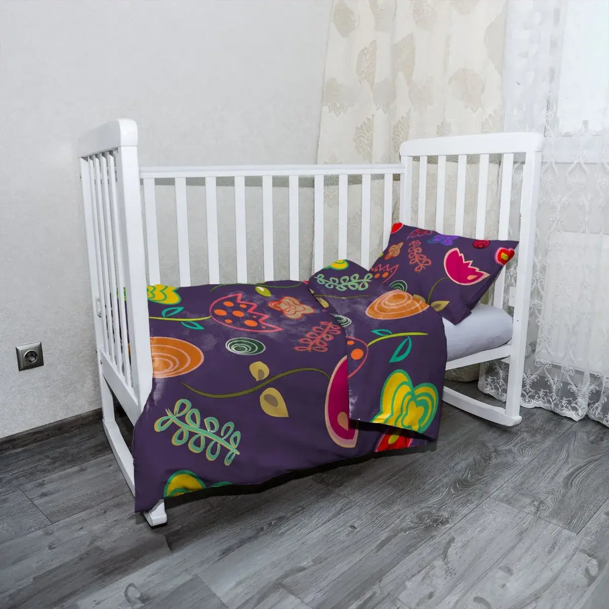 Mikroplyšové dětské povlečení do postýlky Nakreslené květiny - 130x90 / 40x60