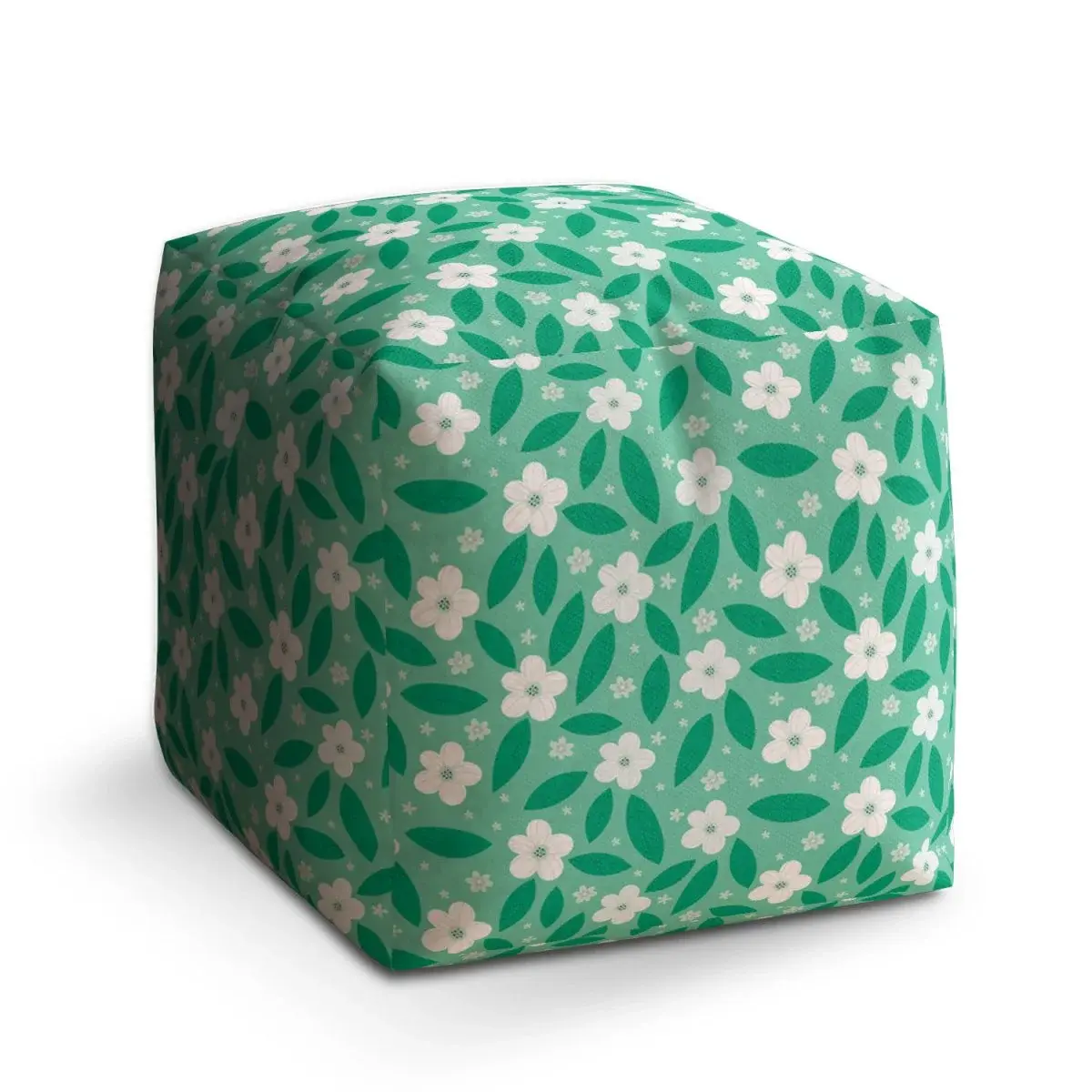 Taburet Cube Bílé květy s lístky - 40x40x40 cm