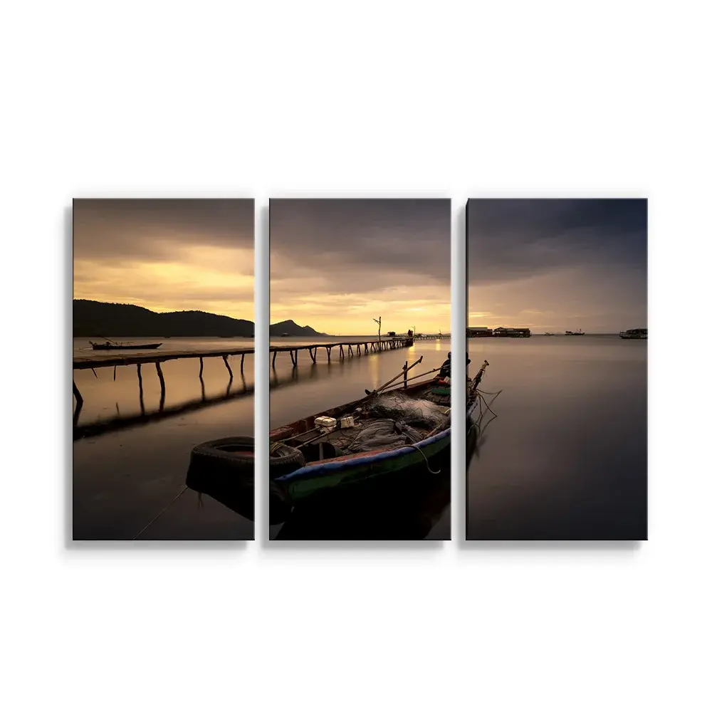 Obraz - 3-dílný Loďka na jezeře 2 - 120x80 cm