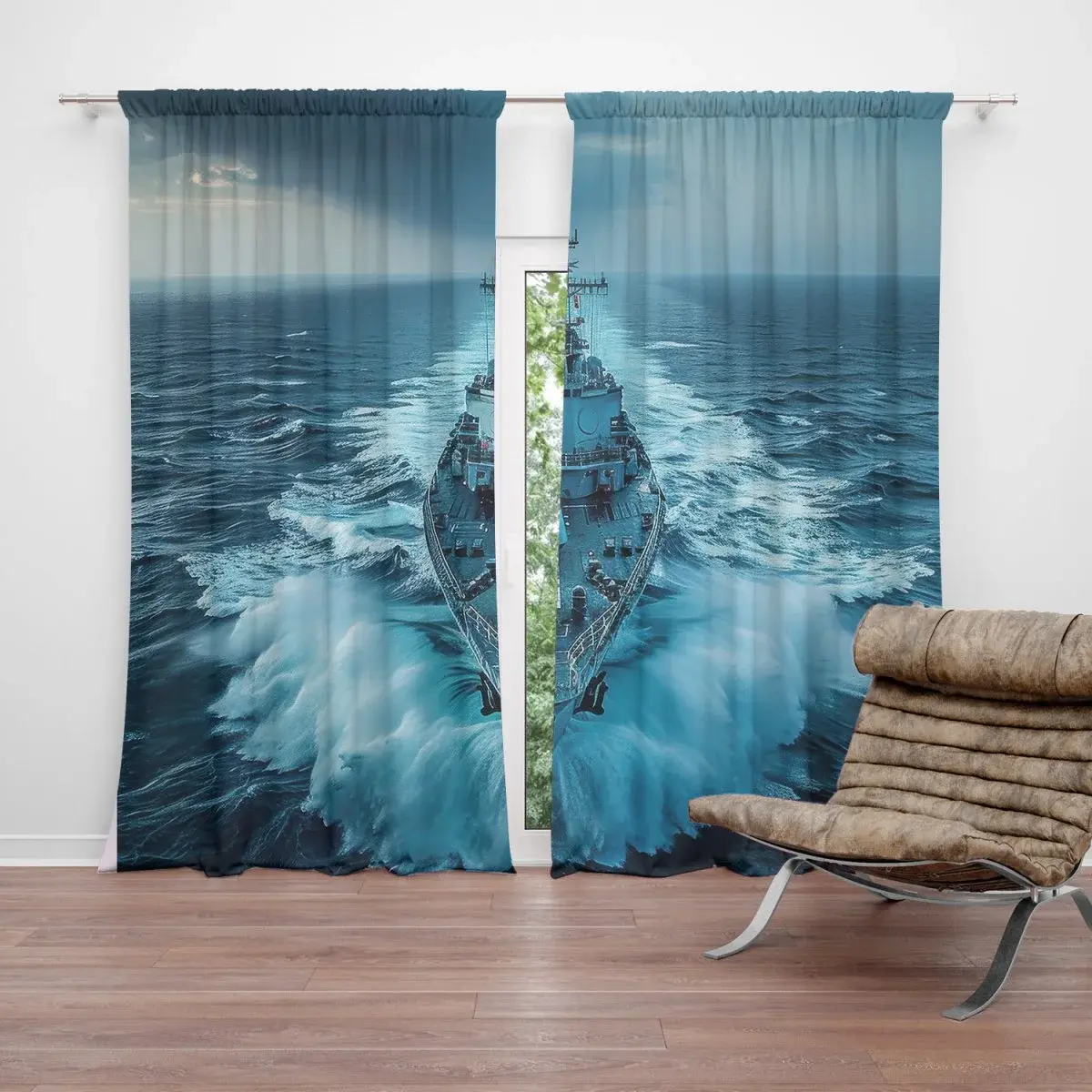 Závěs Válečná loď prorážející oceán: 2ks 140x250cm