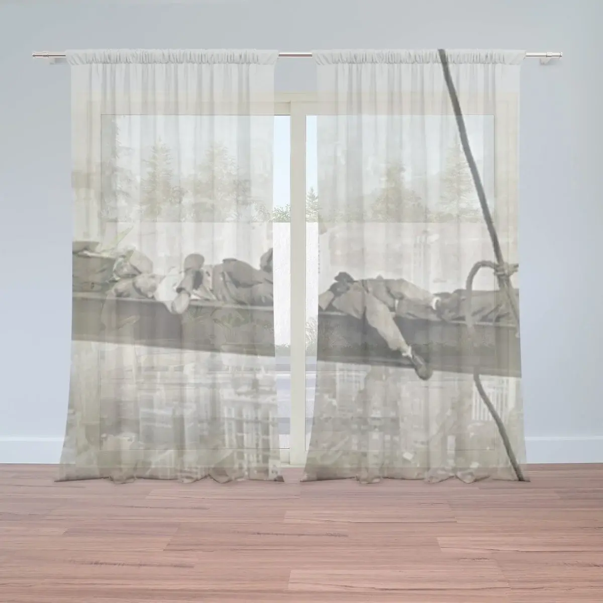 Záclony Ležící zedníci na traverze: 2ks 150x250cm