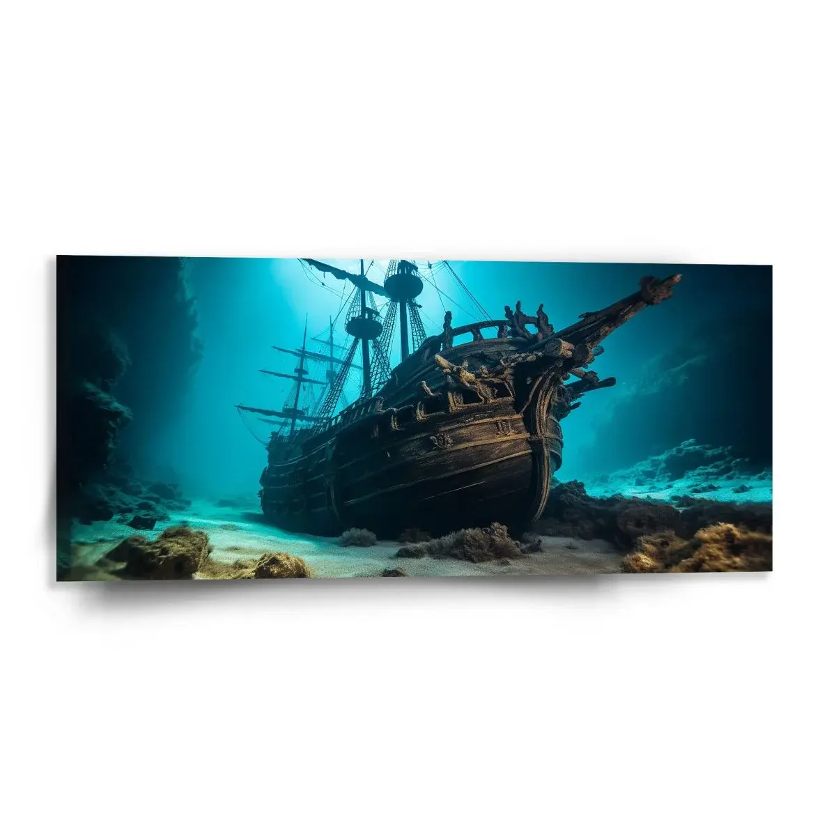 Obraz Vrak dřevěné lodi na dně moře - 110x50 cm