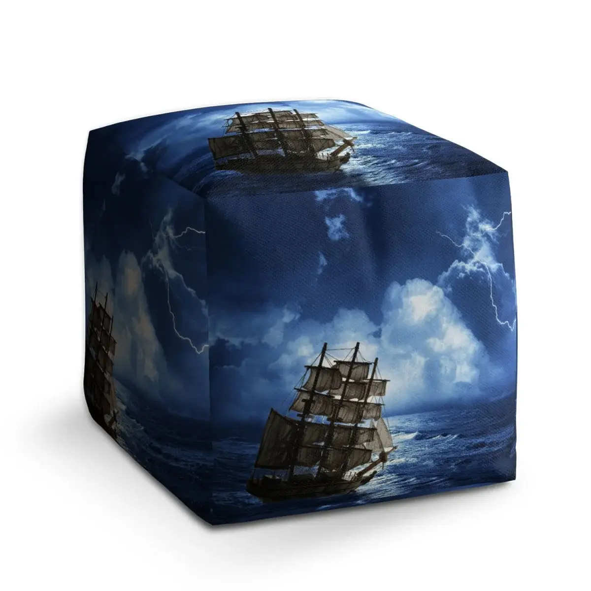 Taburet Cube Loď v bouřce - 60x60x60 cm