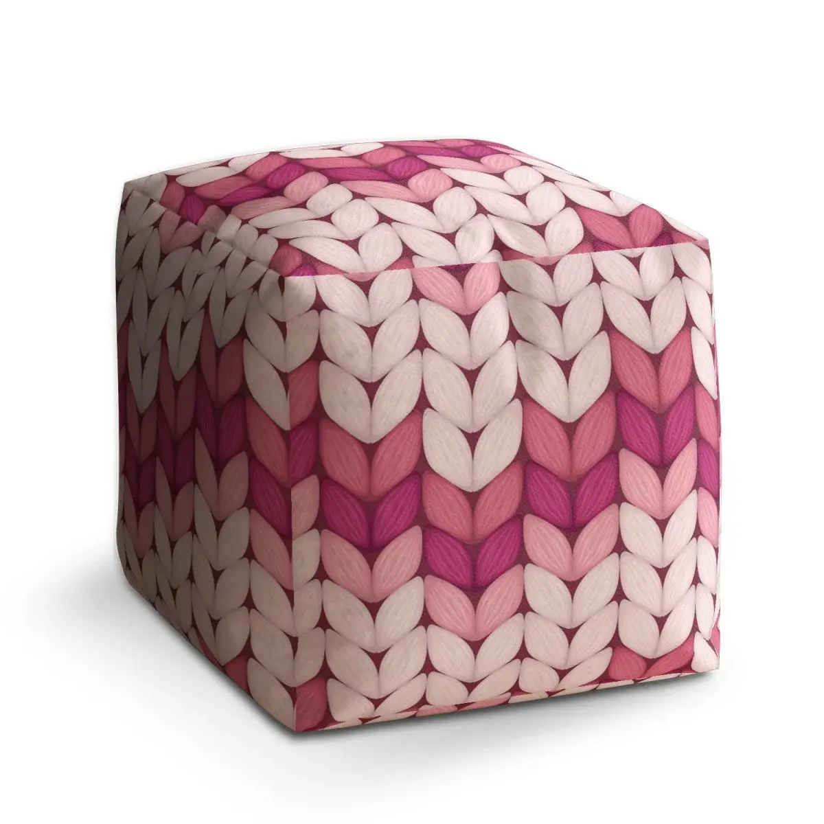 Taburet Cube Tříbarevné růžové pletení - 60x60x60 cm