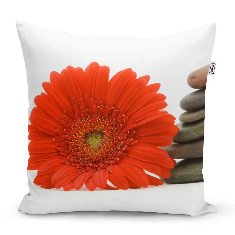 Polštář Gerbera s kameny - 50x50 cm