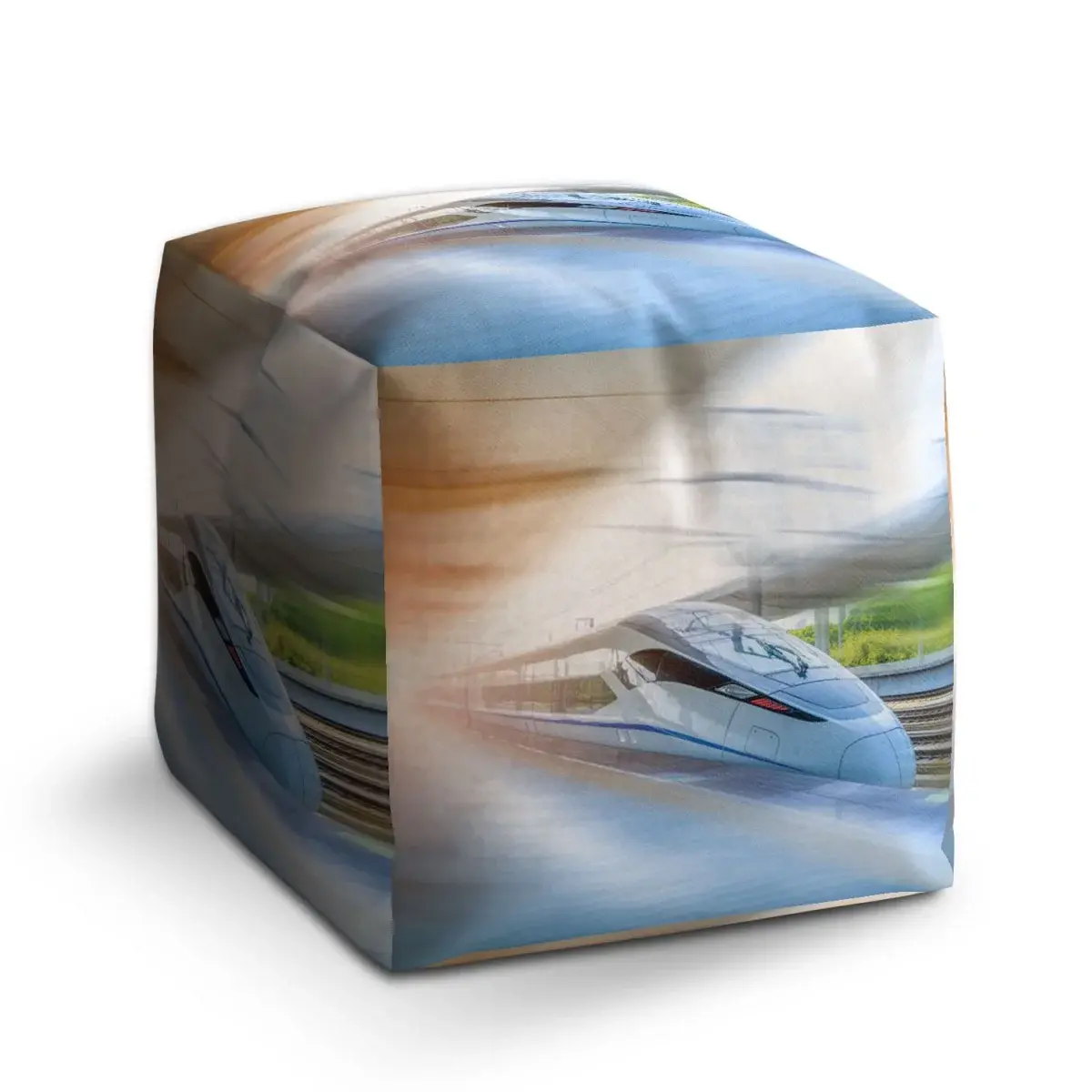 Taburet Cube Rychlovlak projíždějící nádražím - 40x40x40 cm