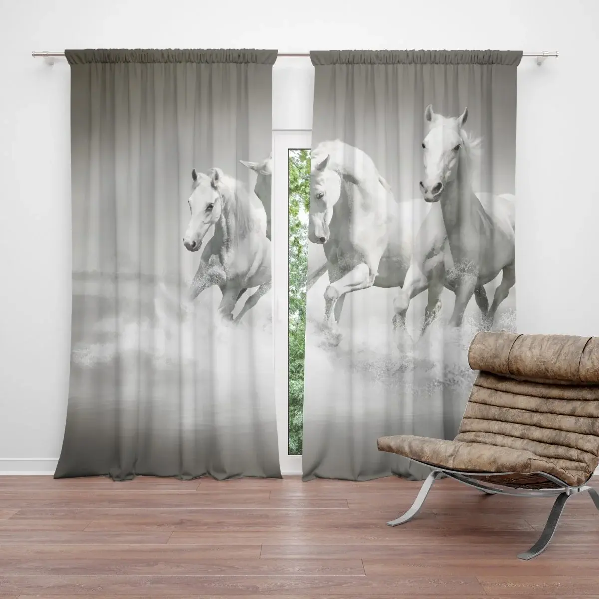 Závěs Bílí koně: 2ks 140x250cm